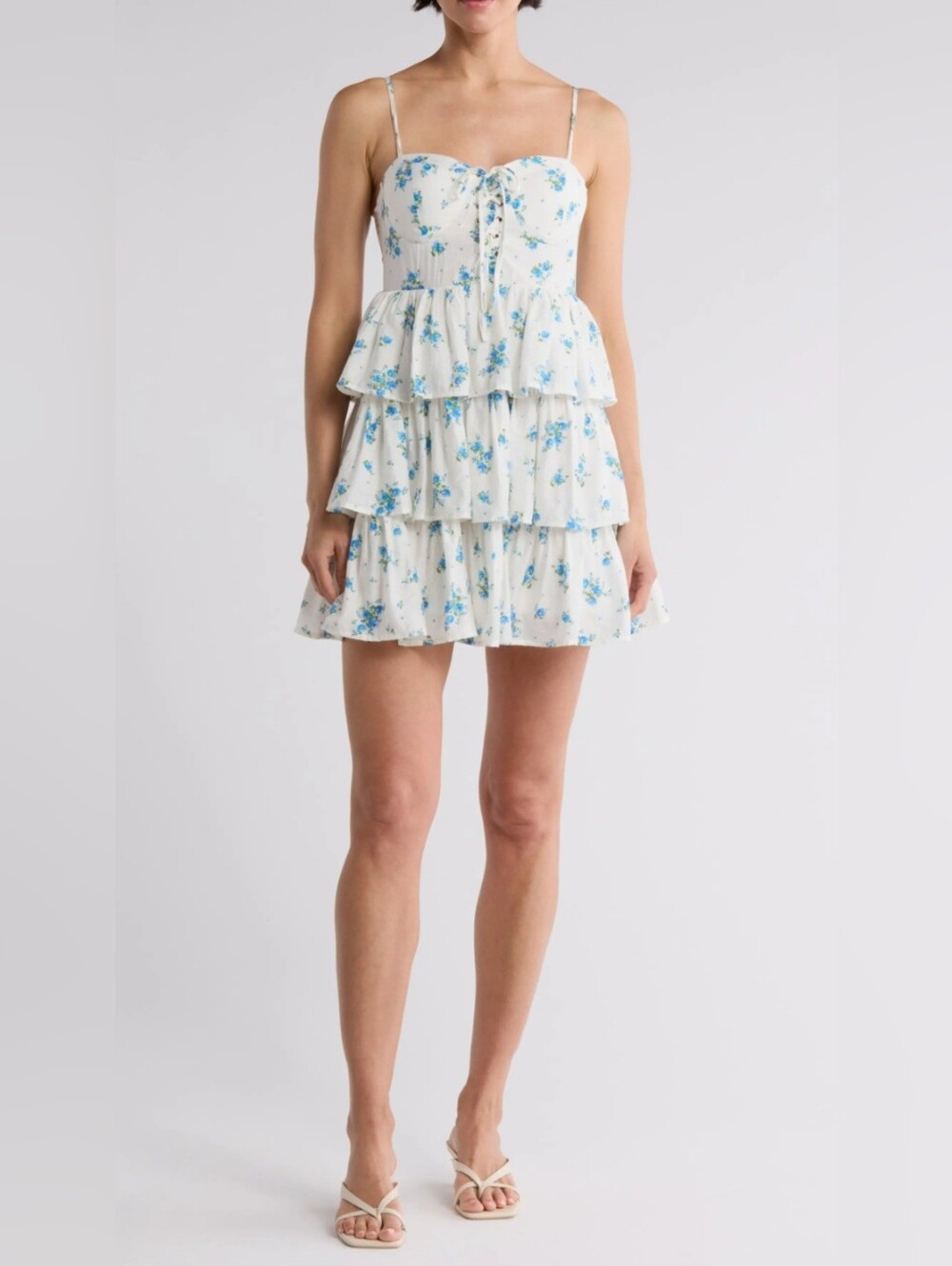 Blu Pepper White Mini Dress with Blue Floral Print